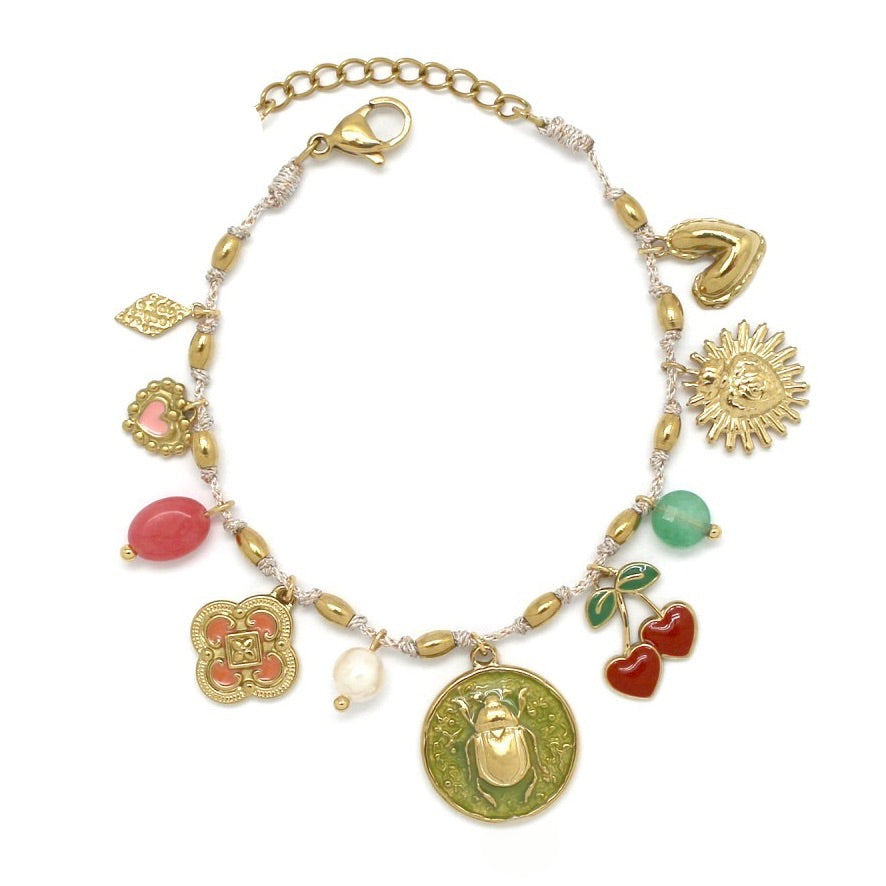 Green Lucky Beetle Charm Bracelet - B4-022
