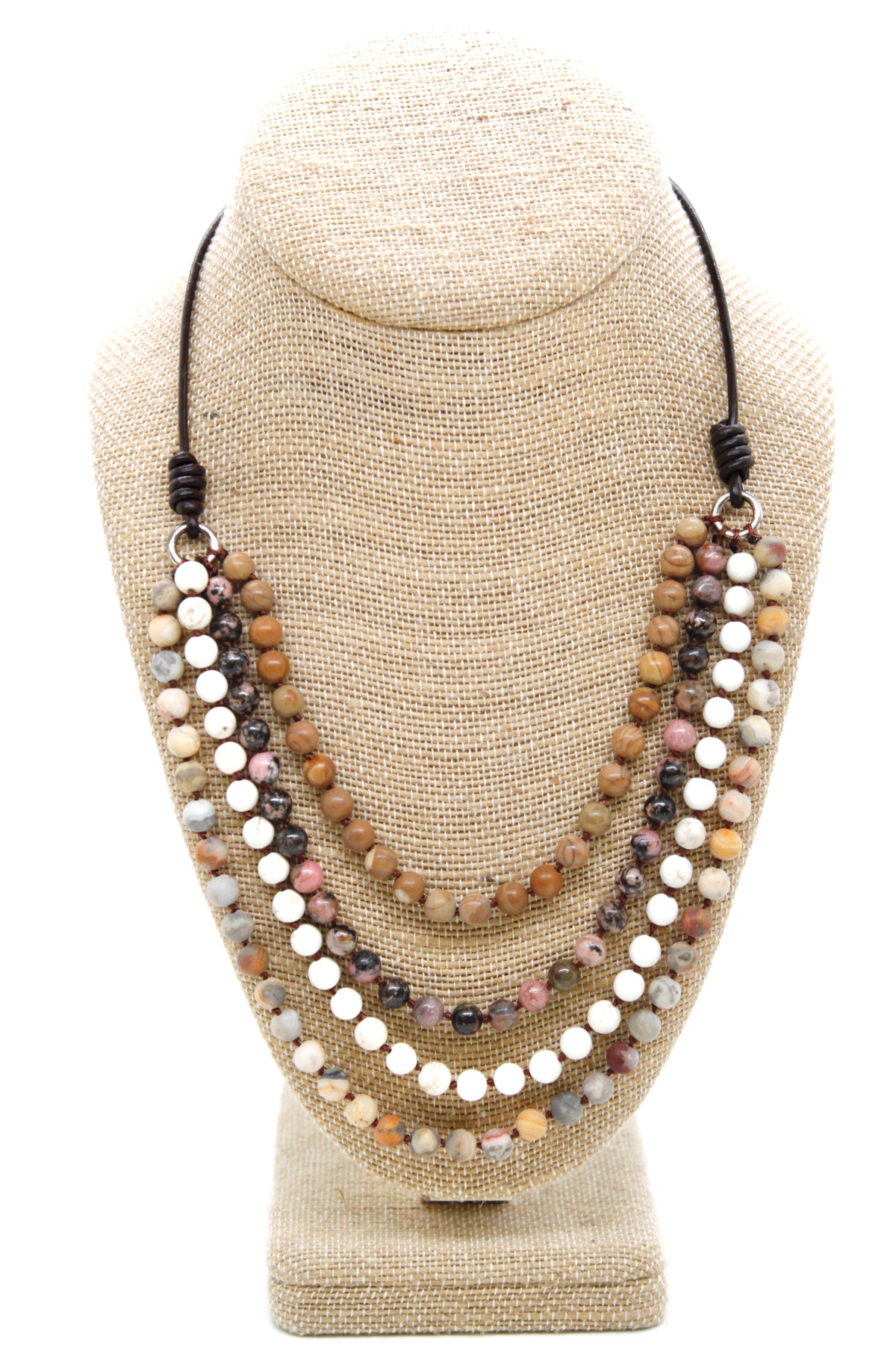 Semi Precious Stone Multi Strand Short Necklace - NLS-M51