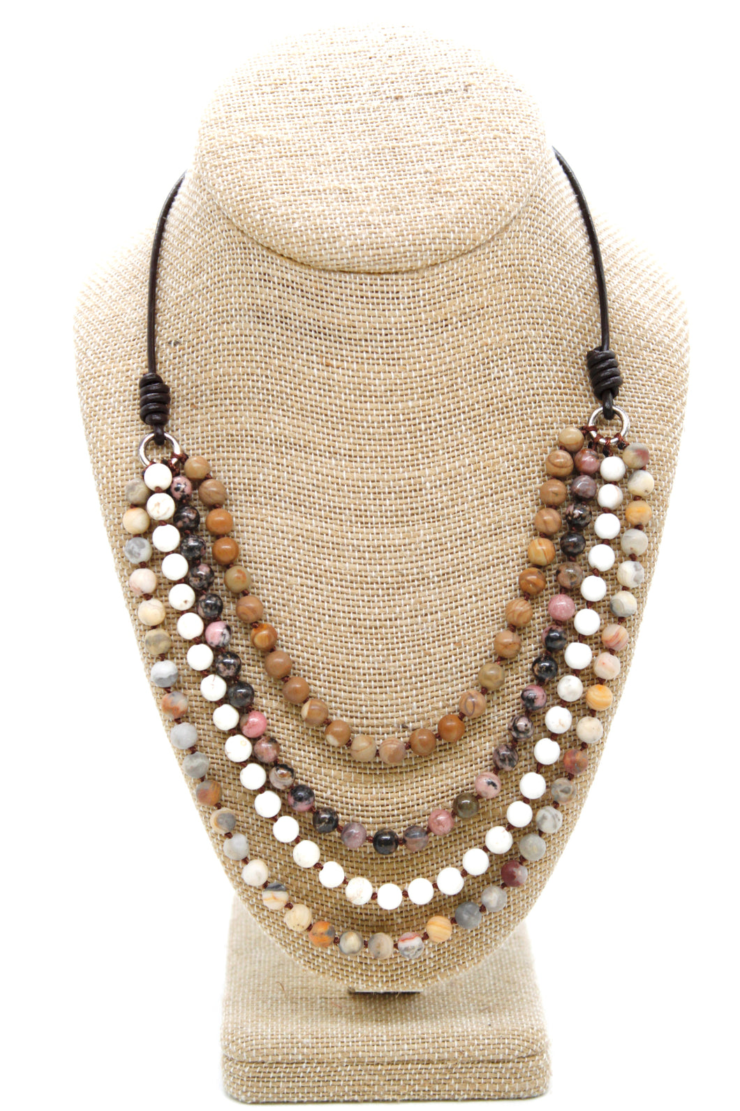 Semi Precious Stone Multi Strand Short Necklace - NLS-M51