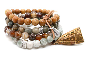 Chunky Stone Bracelet with Reversible Copper Buddha Charm -The Buddha Collection- BL-M40-GB