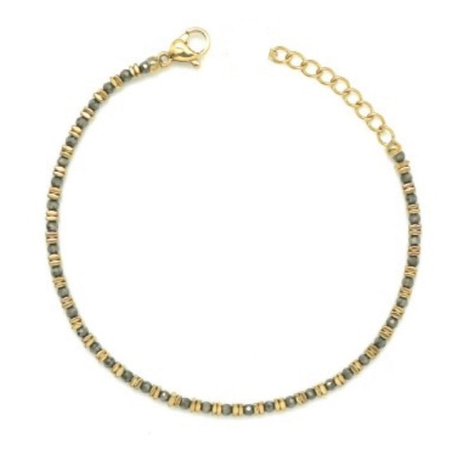 Faceted Pyrite and 18K Gold Plate Delicate Bracelet - B4-028PY