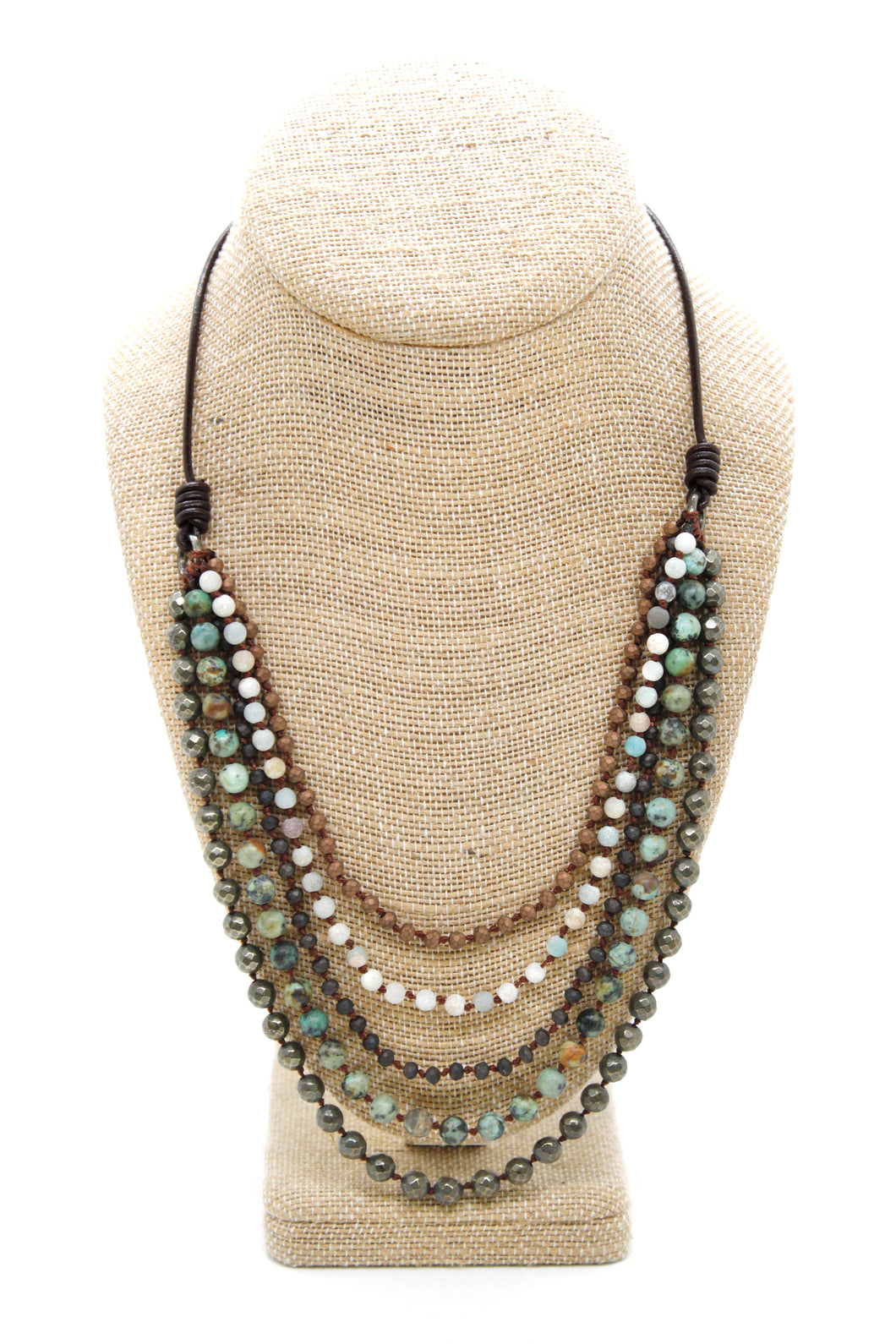 Semi Precious Stone Multi Strand Short Necklace -Layers Collection- N4-002