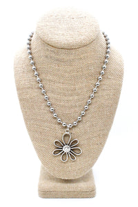 Open Daisy Outline Pendant Convertible Silver Chain Necklace