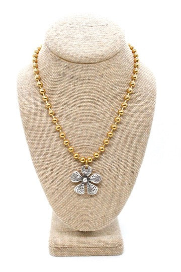 Dotted Flower Pendant Convertible Gold Chain Necklace