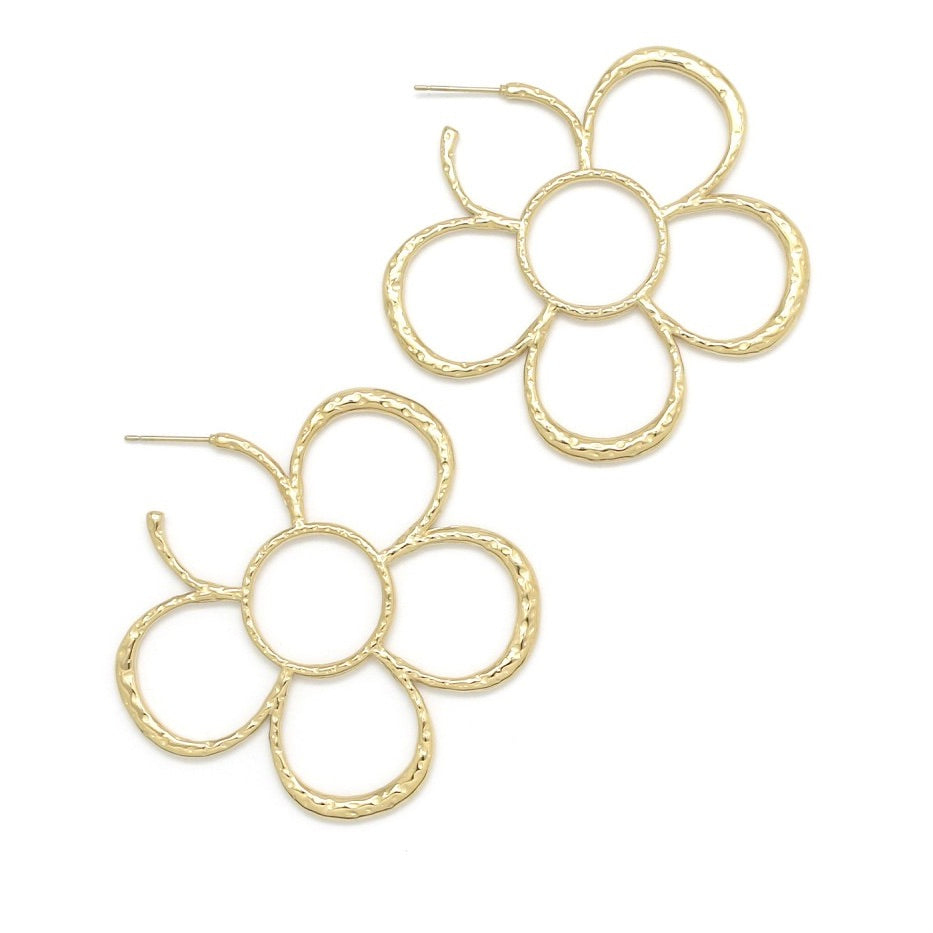 Large Gold Plate Flower Earrings - E4-257