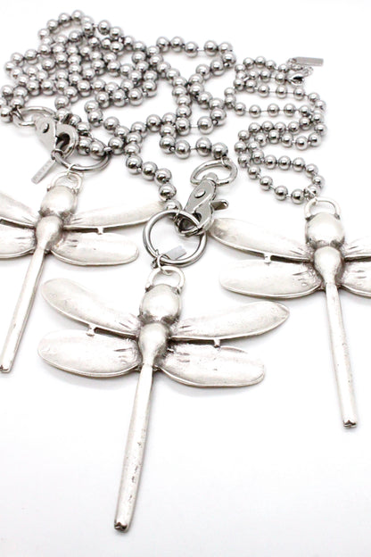 Large Dragonfly Pendant Convertible Silver Chain Necklace