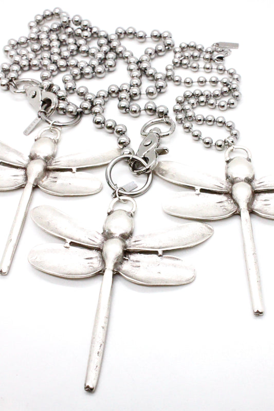 Large Dragonfly Pendant Convertible Silver Chain Necklace