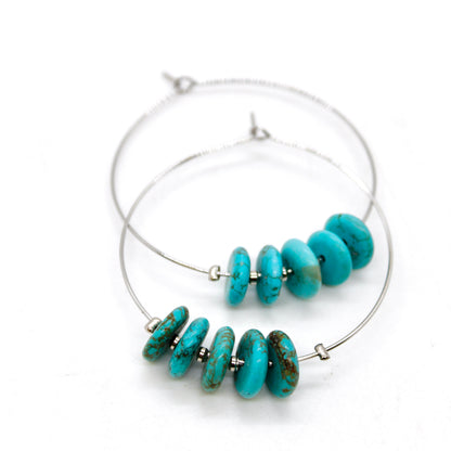 Delicate Turquoise Large Silver Hoop Earrings E7-015l