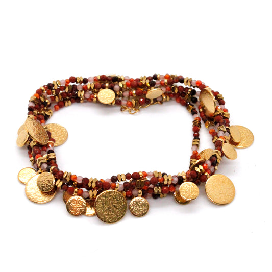 Museum Style Garnet, Zirconium and Agate Necklace or Bracelet with 24K Gold Plate Charms