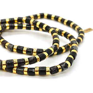 Black and Gold Stretch Stone Bracelet -Stone Collection-