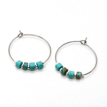 Load image into Gallery viewer, Natural Turquoise Silver Hoop Earrings E7-007S -Stone Collection-
