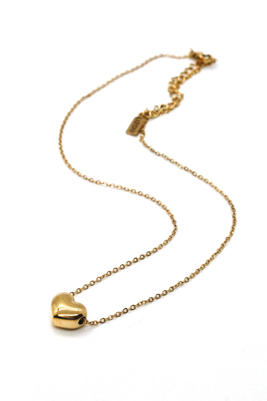 24K Gold Plate Single Heart Necklace -French Flair Collection- N2-2028