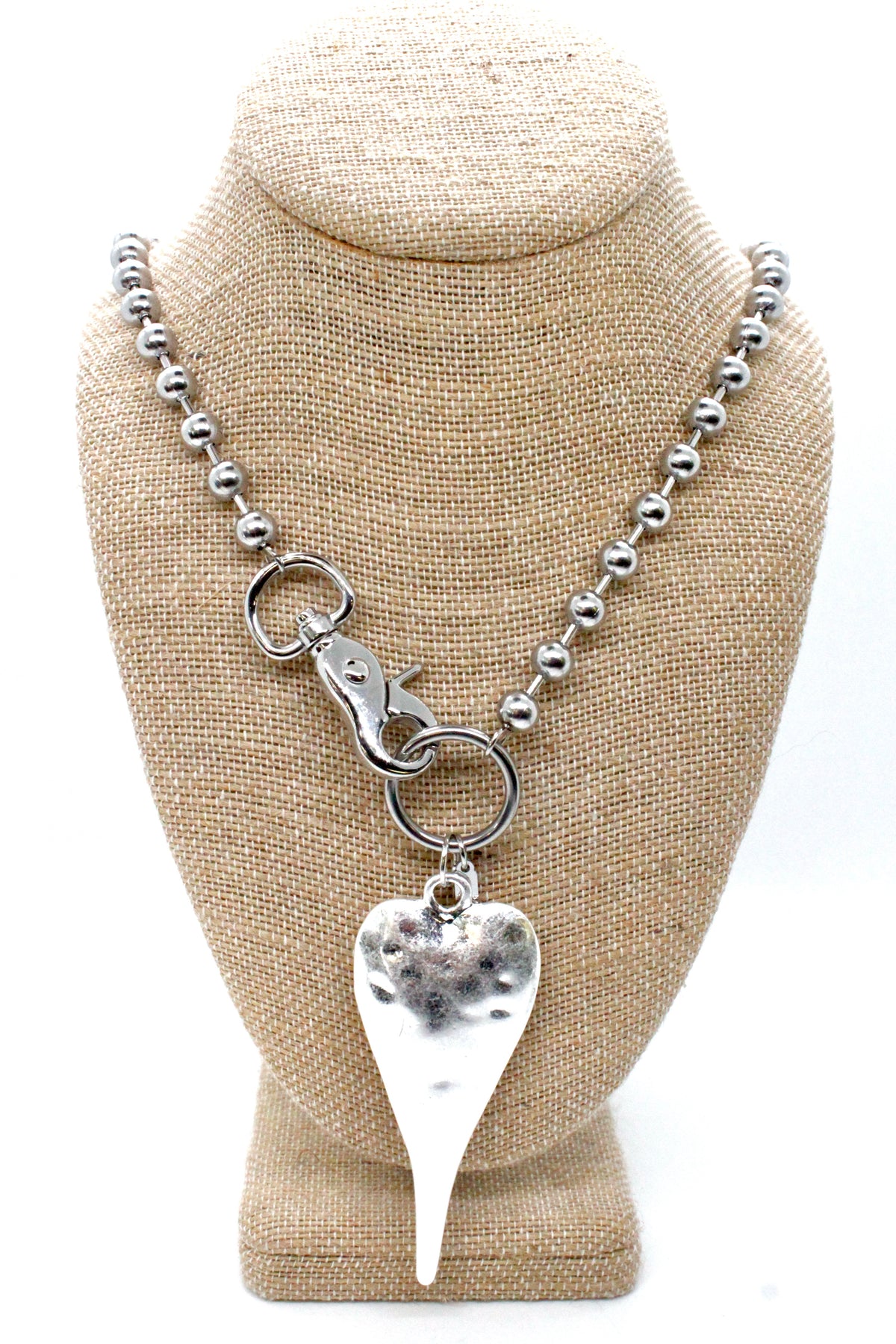 Extra Large Silver heart Necklace Single Silver Chain Claw Clasp