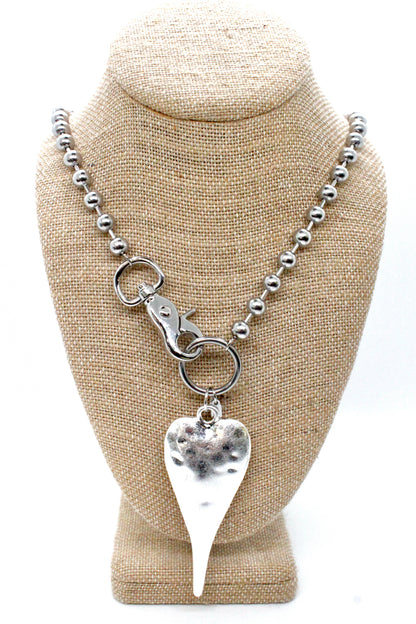 Extra Large Silver heart Necklace Single Silver Chain Claw Clasp