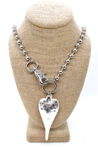 Extra Large Silver heart Necklace Single Silver Chain Claw Clasp