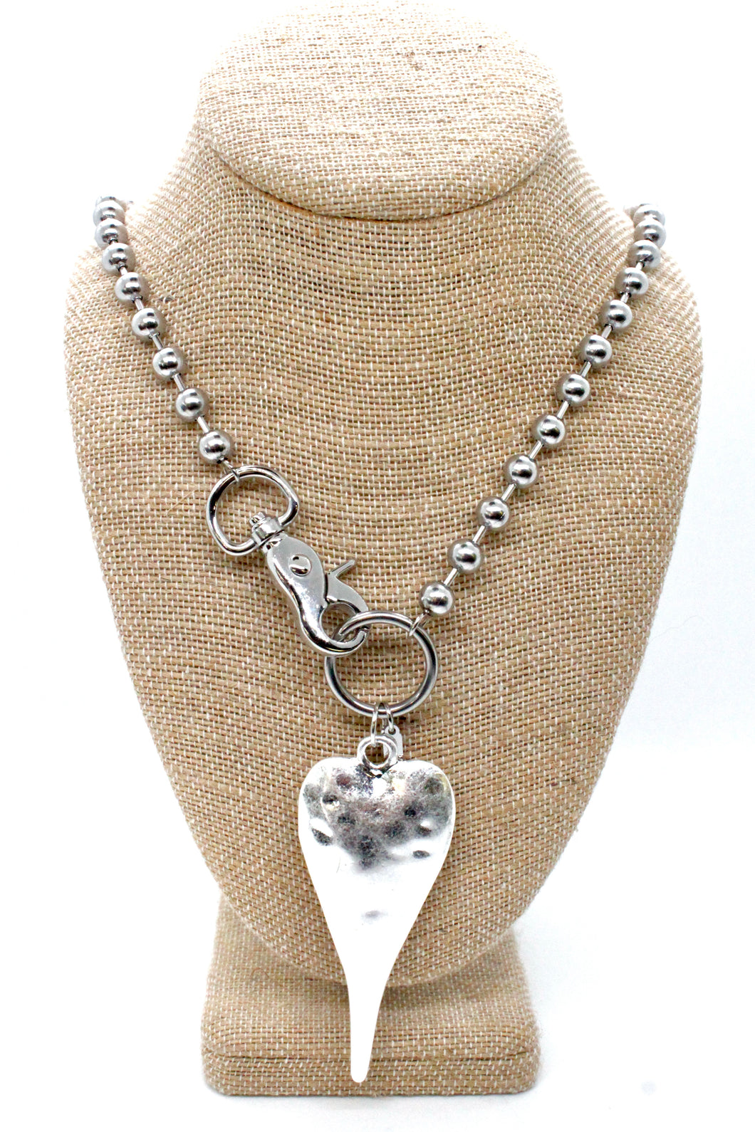Extra Large Silver heart Necklace Single Silver Chain Claw Clasp