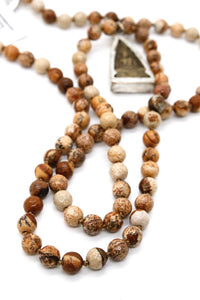 Long Jasper Hand Knotted Necklace with Two Tone Reversible Buddha Charm  -The Buddha Collection- NL-JP-B