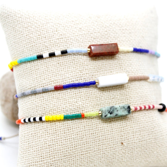 Bundle of Three Mini Stones and Beads Bracelets - B8-033