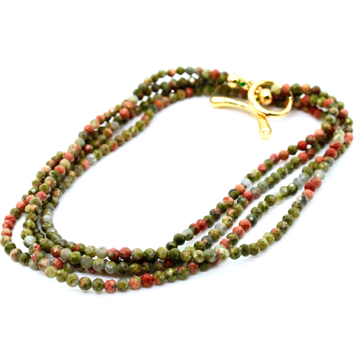 Delicate Faceted Mini Semi Precious Stone Unakite Beaded Necklace - N9-100