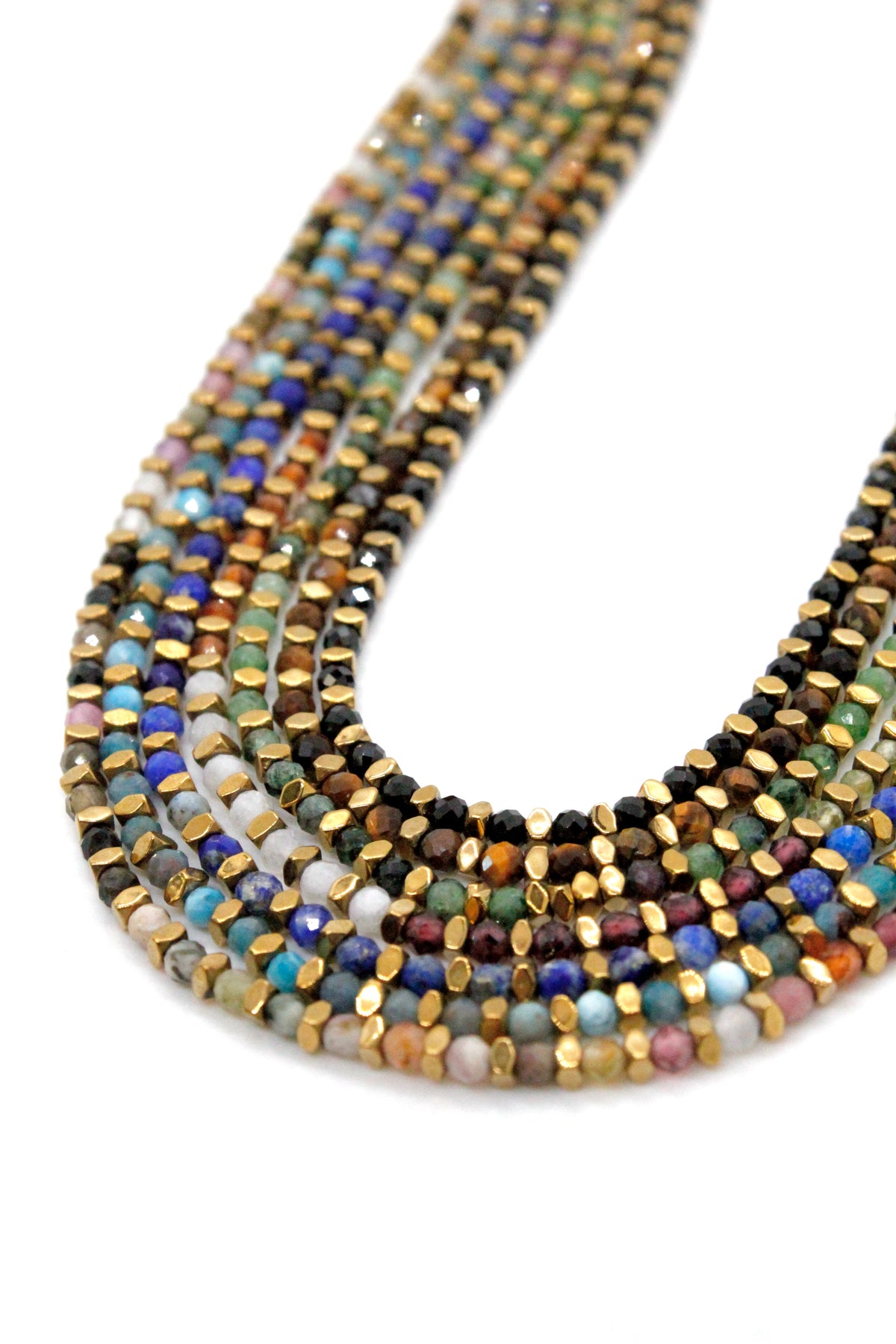 Mini Gold Nugget and Faceted Stone Single Strand Necklace - N2-2618