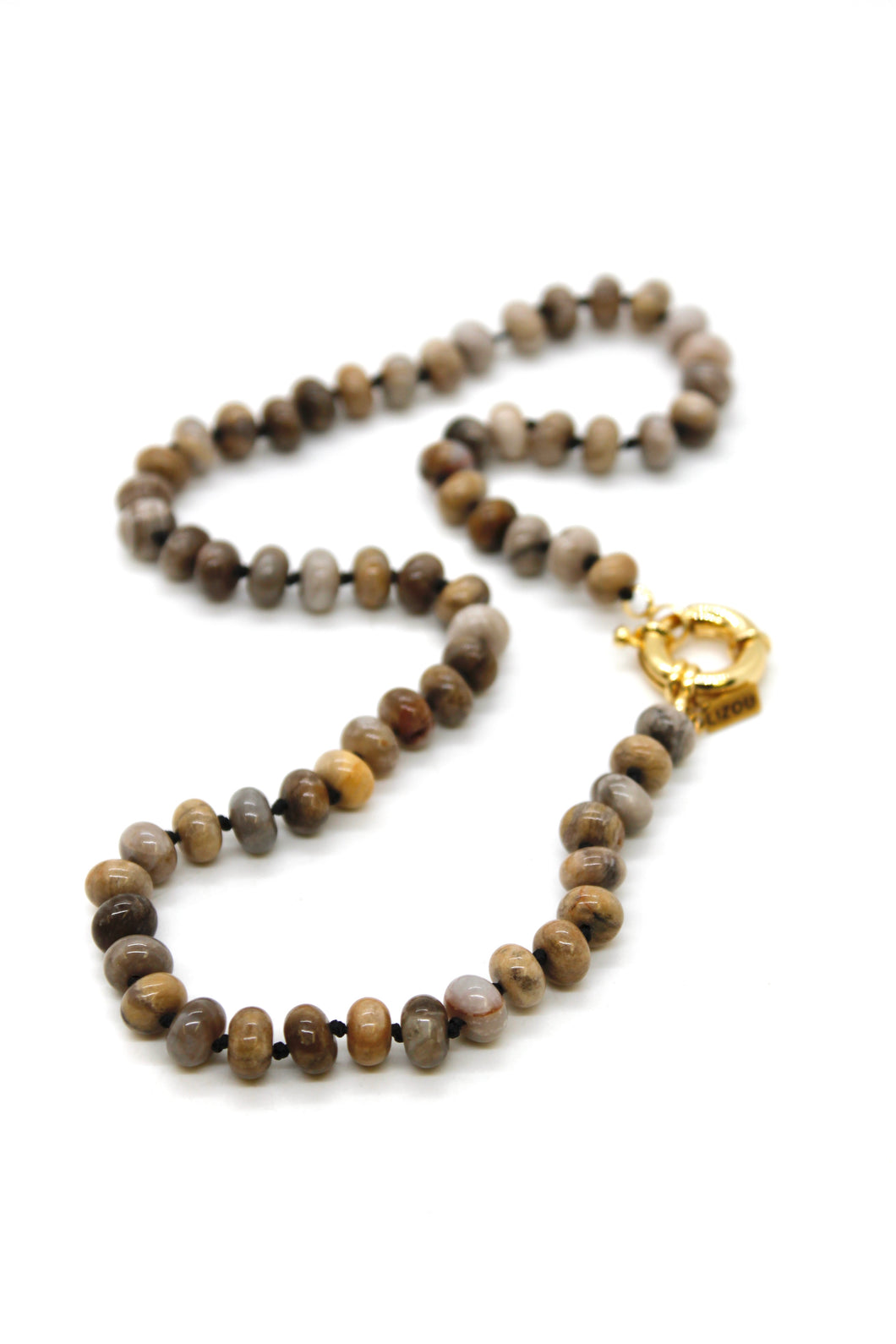 Hand-Knotted Short Silver Leaf Jasper Beaded Necklace - NLS-SLJ