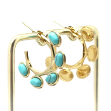 Load image into Gallery viewer, Five Turquoise Dot Gold Hoop Earrings -French Flair Collection-
