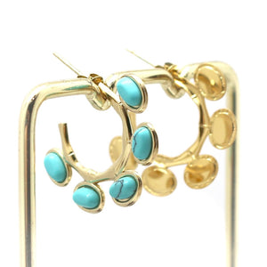 Five Turquoise Dot Gold Hoop Earrings -French Flair Collection-