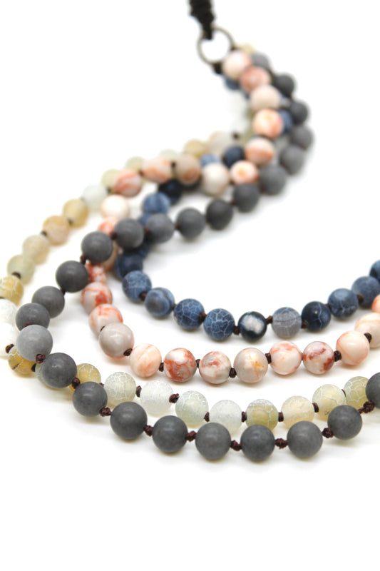 Semi Precious Stone Multi Strand Short Necklace - NLS-M10