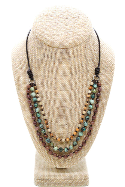Semi Precious Stone Multi Strand Short Necklace - N4-016