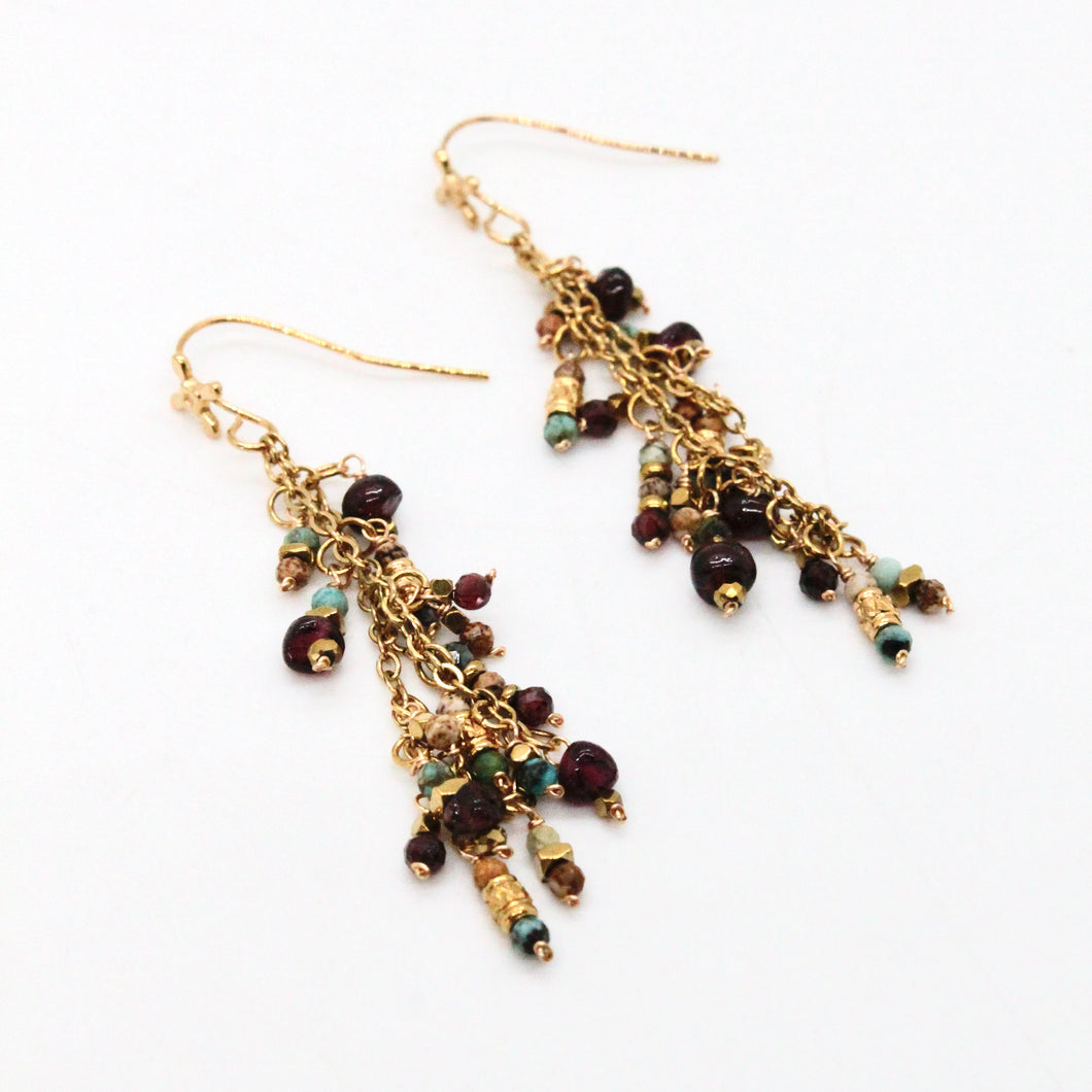 African Turquoise Mix and Gold Mini Charm Dangle Earrings - E4-326