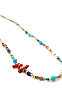 African Turquoise and Red Coral Stone Mix Necklace -French Flair Collection-