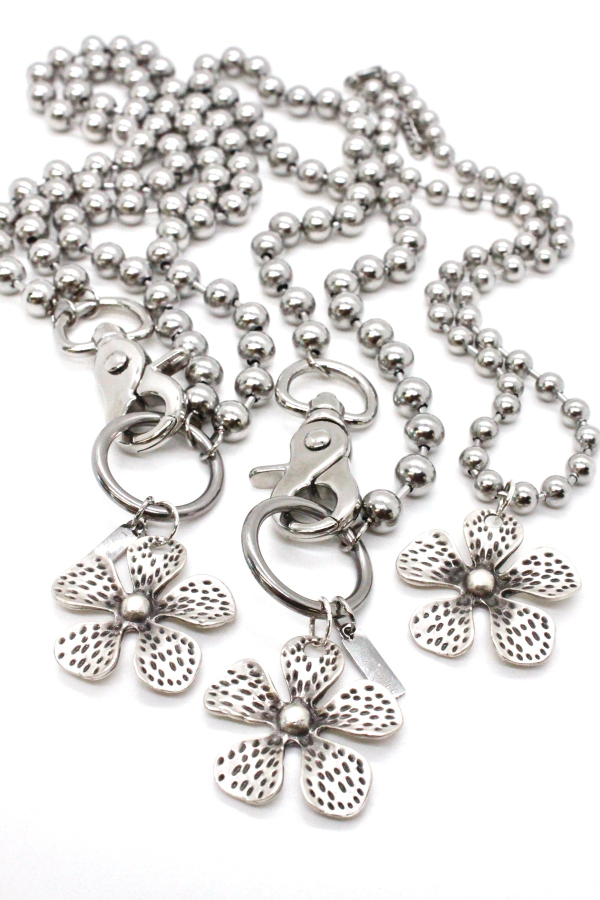 Dotted Flower Pendant Convertible Silver Chain Necklace