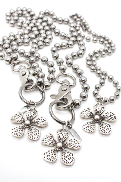 Dotted Flower Pendant Convertible Silver Chain Necklace