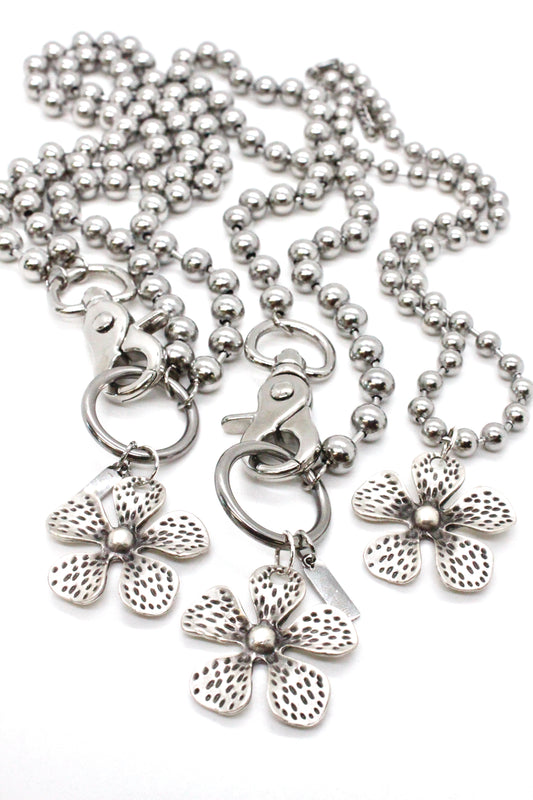 Dotted Flower Pendant Convertible Silver Chain Necklace