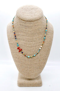 African Turquoise and Red Coral Stone Mix Necklace -French Flair Collection-