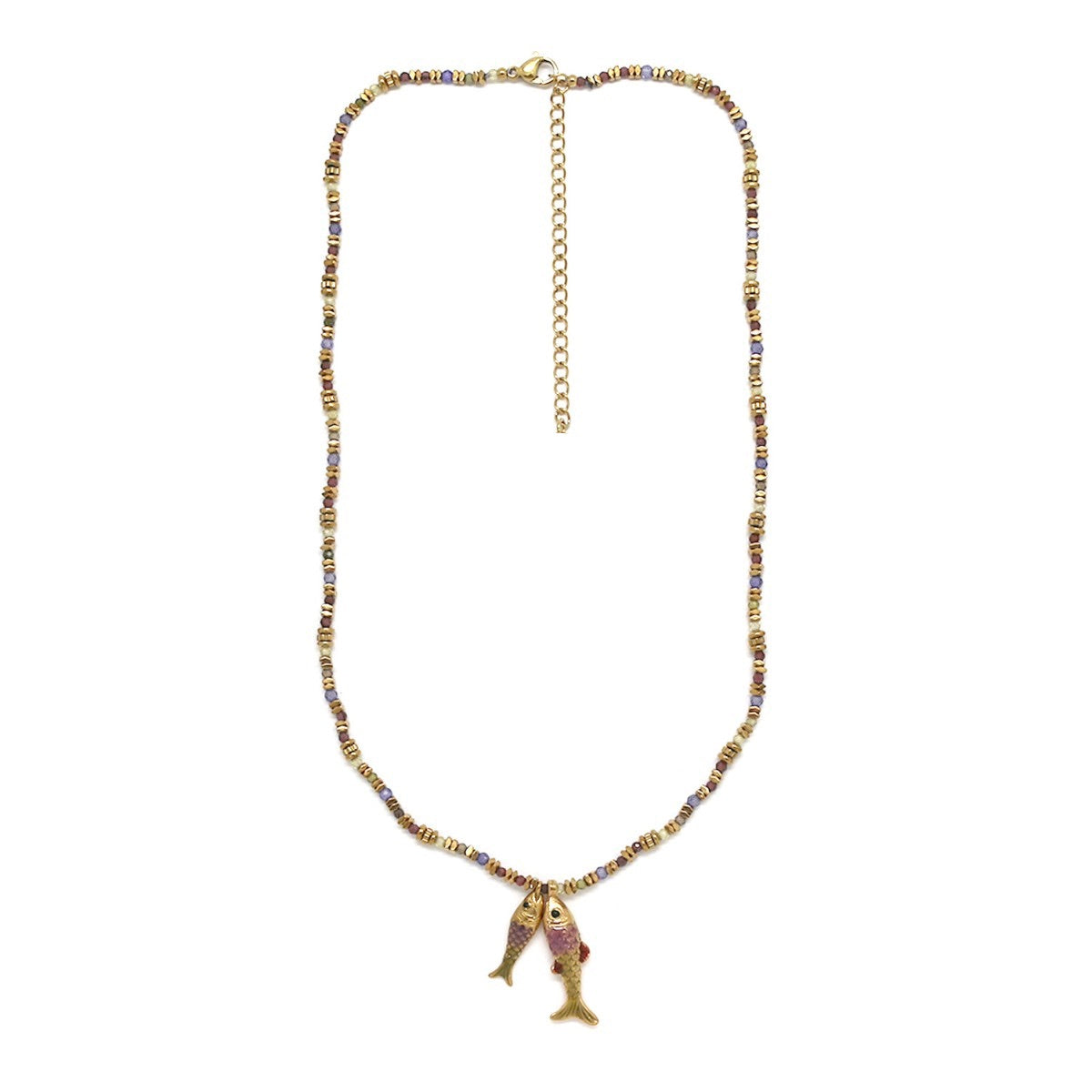 Semi Precious Stone Fish Beaded Necklace - N2-2704A