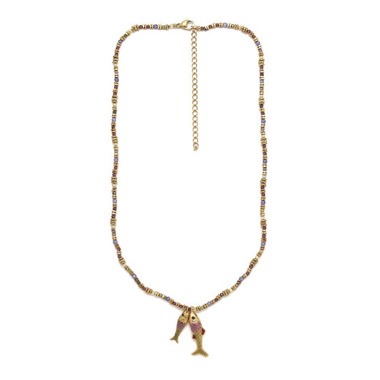 Semi Precious Stone Fish Beaded Necklace - N2-2704A