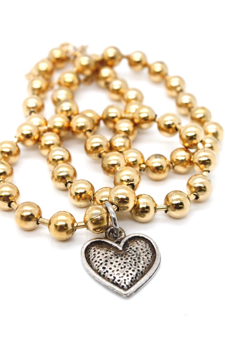Single Gold Plate Ball Chain Necklace with Small Heart Charm N2-S505g -The Classics Collection-
