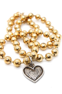 Single Gold Plate Ball Chain Necklace with Small Heart Charm N2-S505g -The Classics Collection-