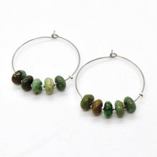 Load image into Gallery viewer, African Turquoise Silver Hoop Earrings E7-010 -Stone Collection-
