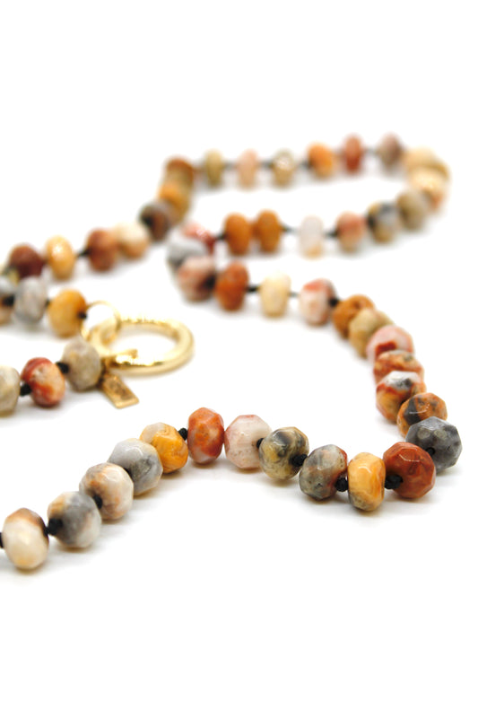 Hand-Knotted Short Faceted Crazy Agate Beaded Necklace - NLS-CLA2