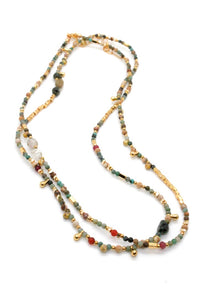 Museum Style Gold Plate and Semi Precious Stone Double Length Necklace -French Flair Collection-