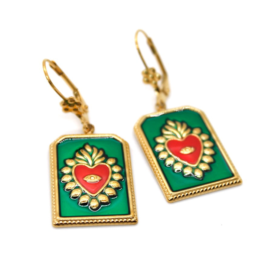 Flaming Heart Colorful Enamel Earrings - E9-103