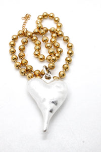 Single Gold Ball Chain Necklace with Silver Puffy Heart Charm N2-S2179g -The Classics Collection-