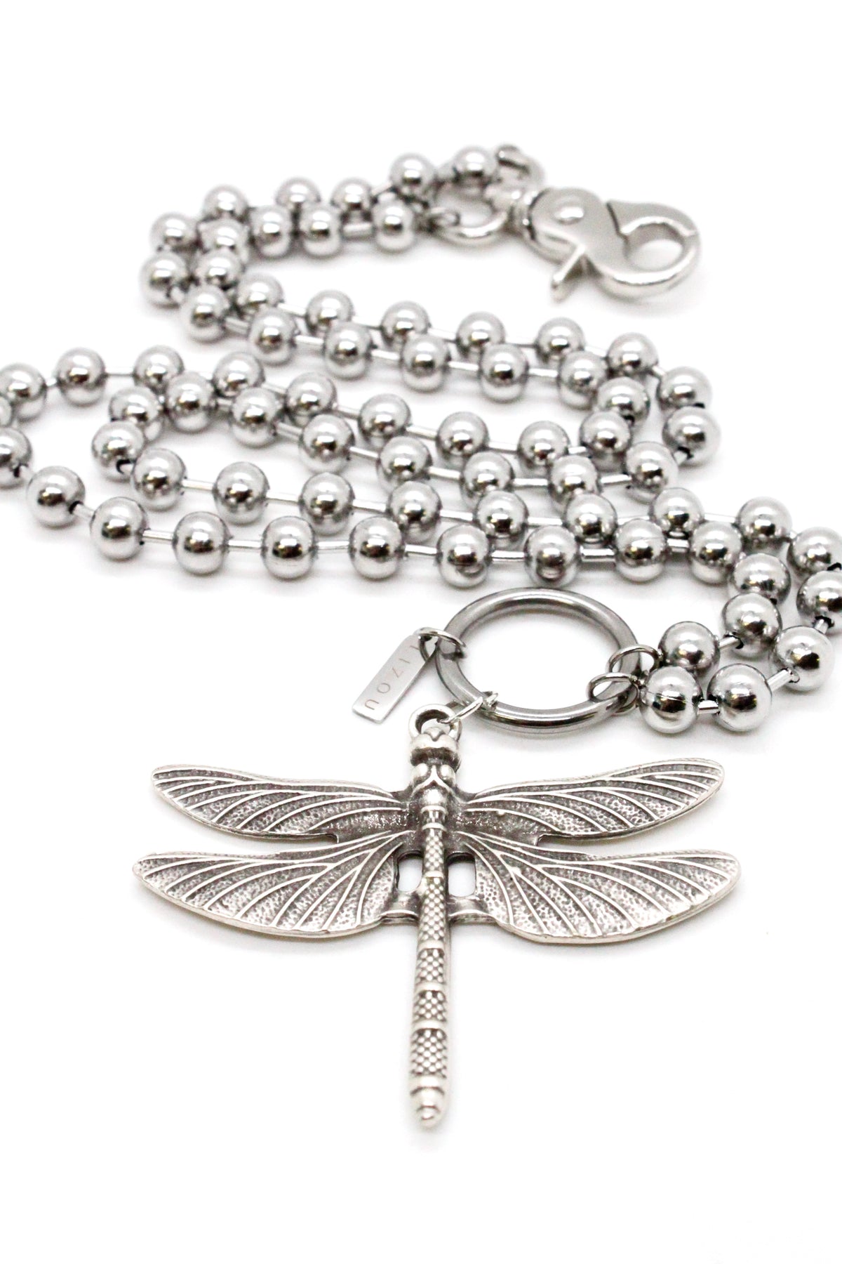 Detailed Dragonfly Pendant Convertible Silver Chain Necklace