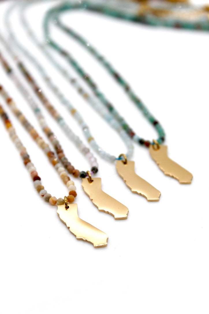 California State Mini Stone Gold Charm Necklace