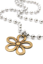 Load image into Gallery viewer, Single Silver Ball Chain Necklace with Small Brass Daisy Charm -The Classics Collection-
