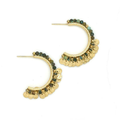 African Turquoise Gold Gypsy Hoop Earrings - E4-219