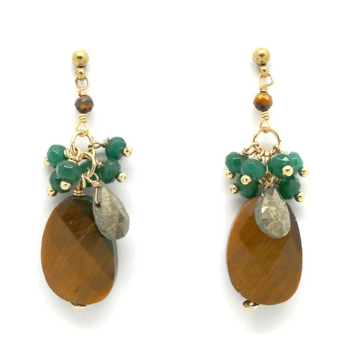 Tiger's Eye and Green Drop Earrings - E4-311