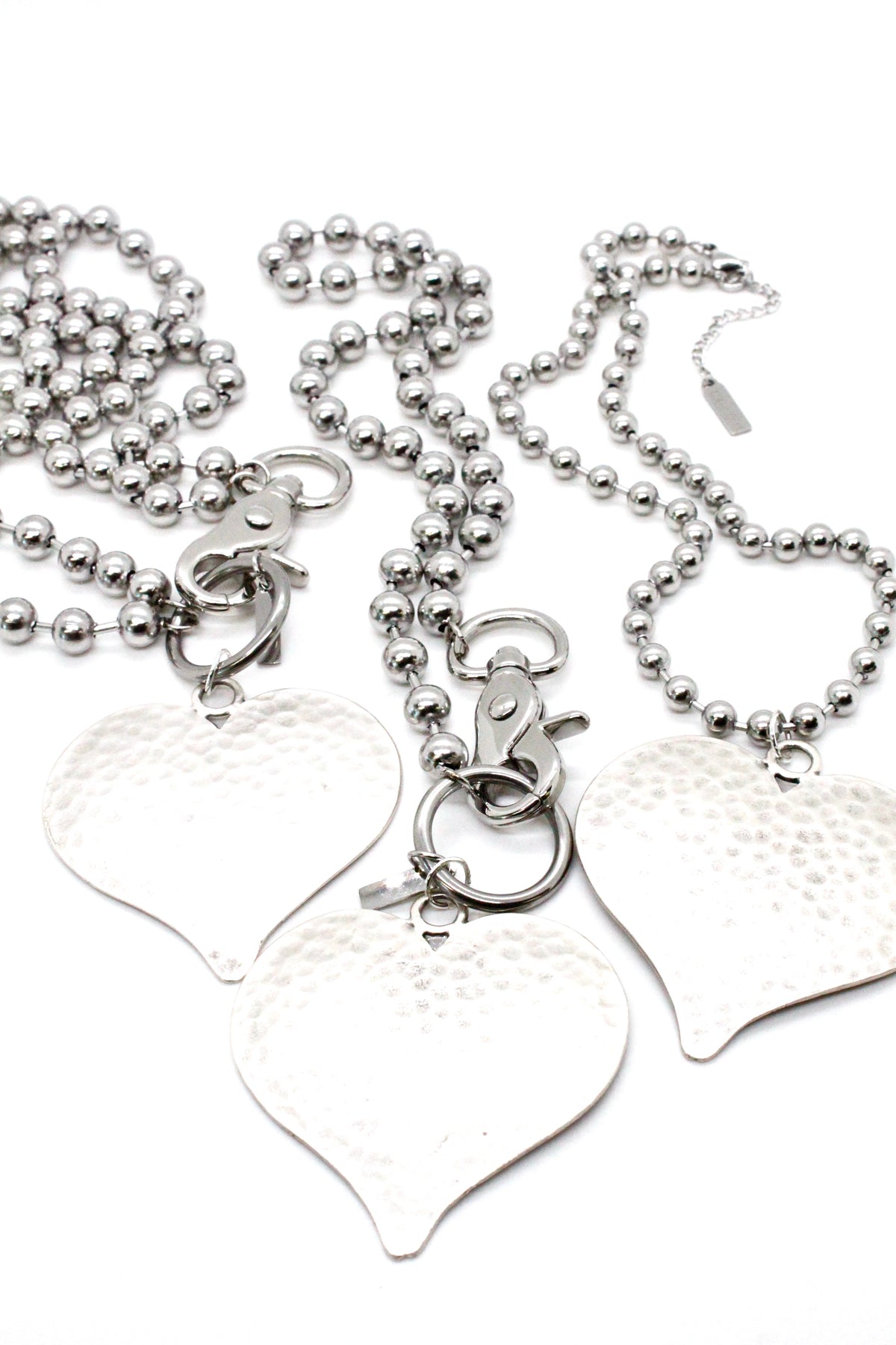 Large Hammered Heart Convertible Silver Chain Necklace